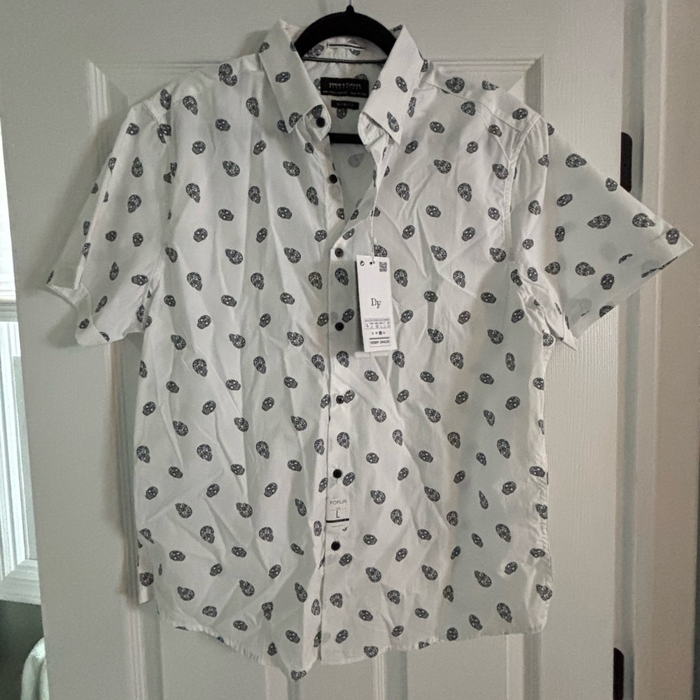 Denim & Flower White Sugar Skull Patterned Men's Shirt